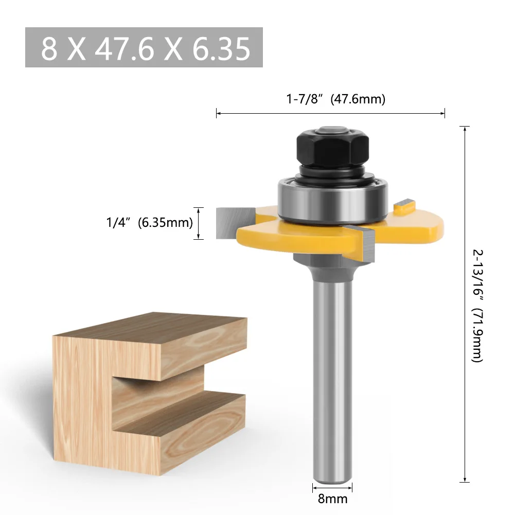 8 Handles Yellow Ball T-shaped Cutter Slotting Cutter Slotting Cutter Woodworking Slotting Cutter Trimming Machine Milling Cutte