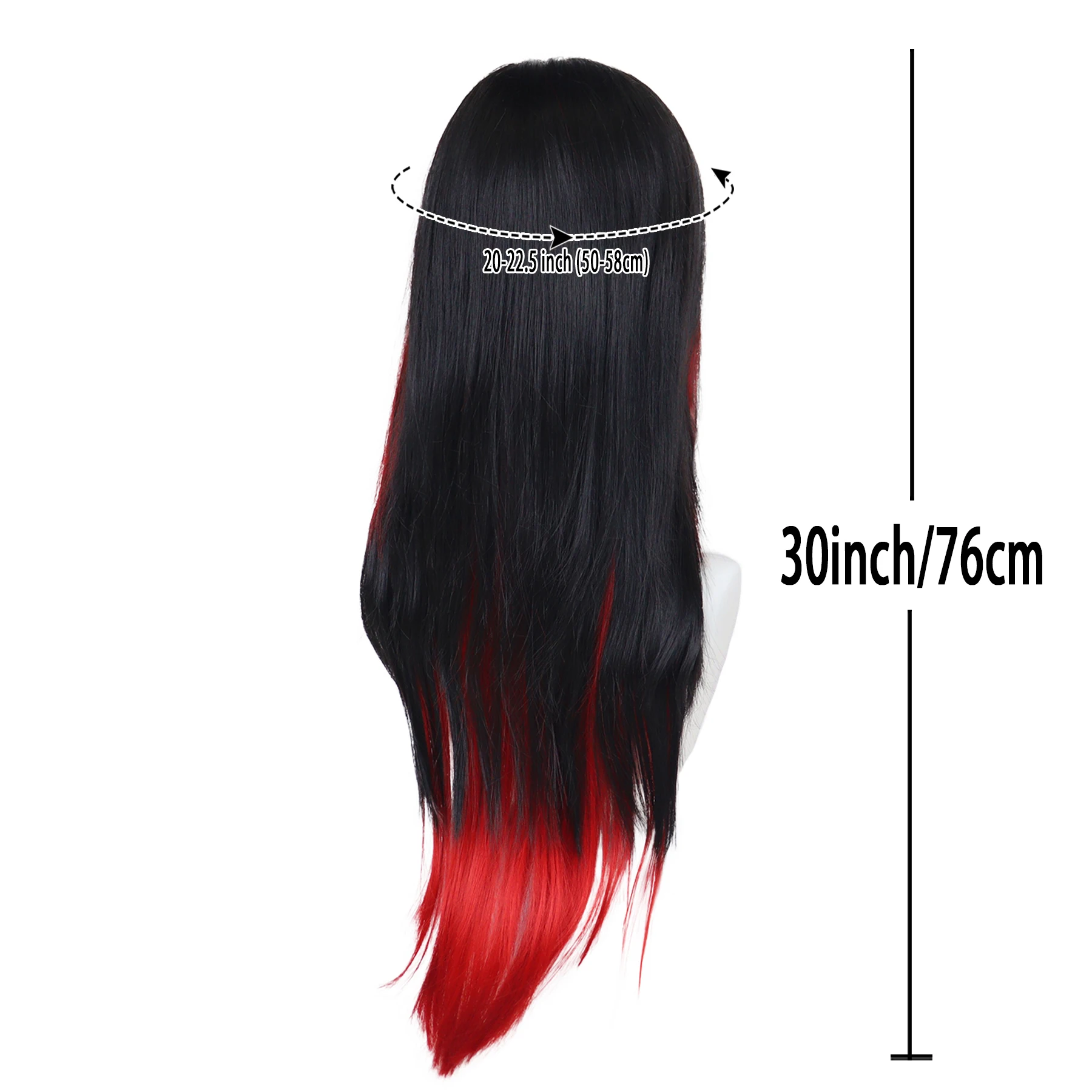 สังเคราะห์ผมยาวสีแดงและวิกผมสีดําสําหรับผู้หญิง Silky ตรงวิกผมทนความร้อนด้านข้าง Bangs ฮาโลวีนเครื่องแต่งกายวิกผมคอสเพลย์