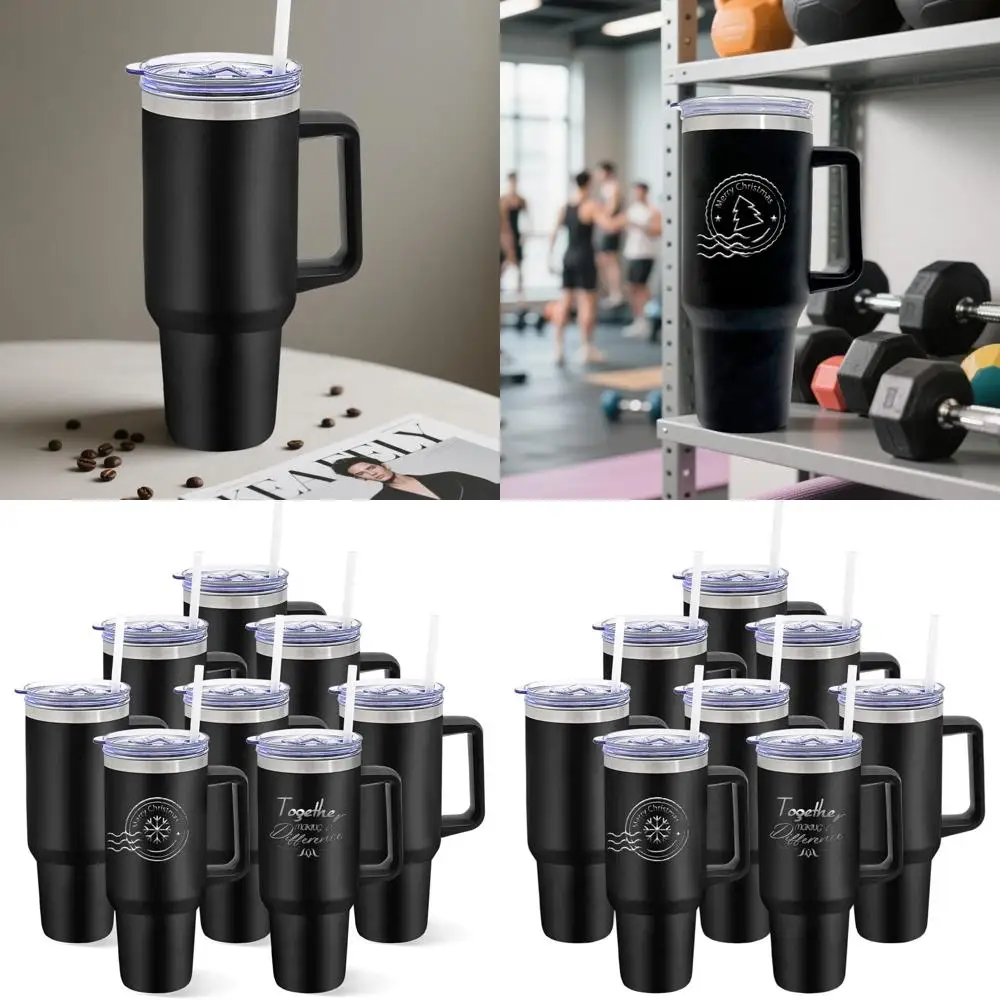 

Набор из 8 стаканов из нержавеющей стали с двойными стенками, 40 унций, с крышкой и соломинкой, черные, для гравировки и подарков своими руками