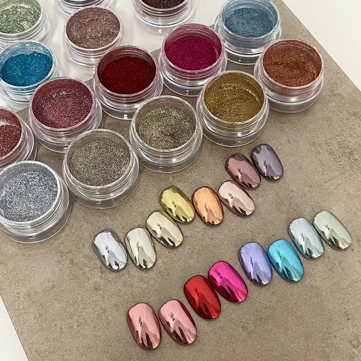 HOLA كروم مسحوق الأظافر فرك تأثير مرآة لامعة لتصميم مانيكير المهنية الملونة مسمار الفن غبار الصباغ المعدني