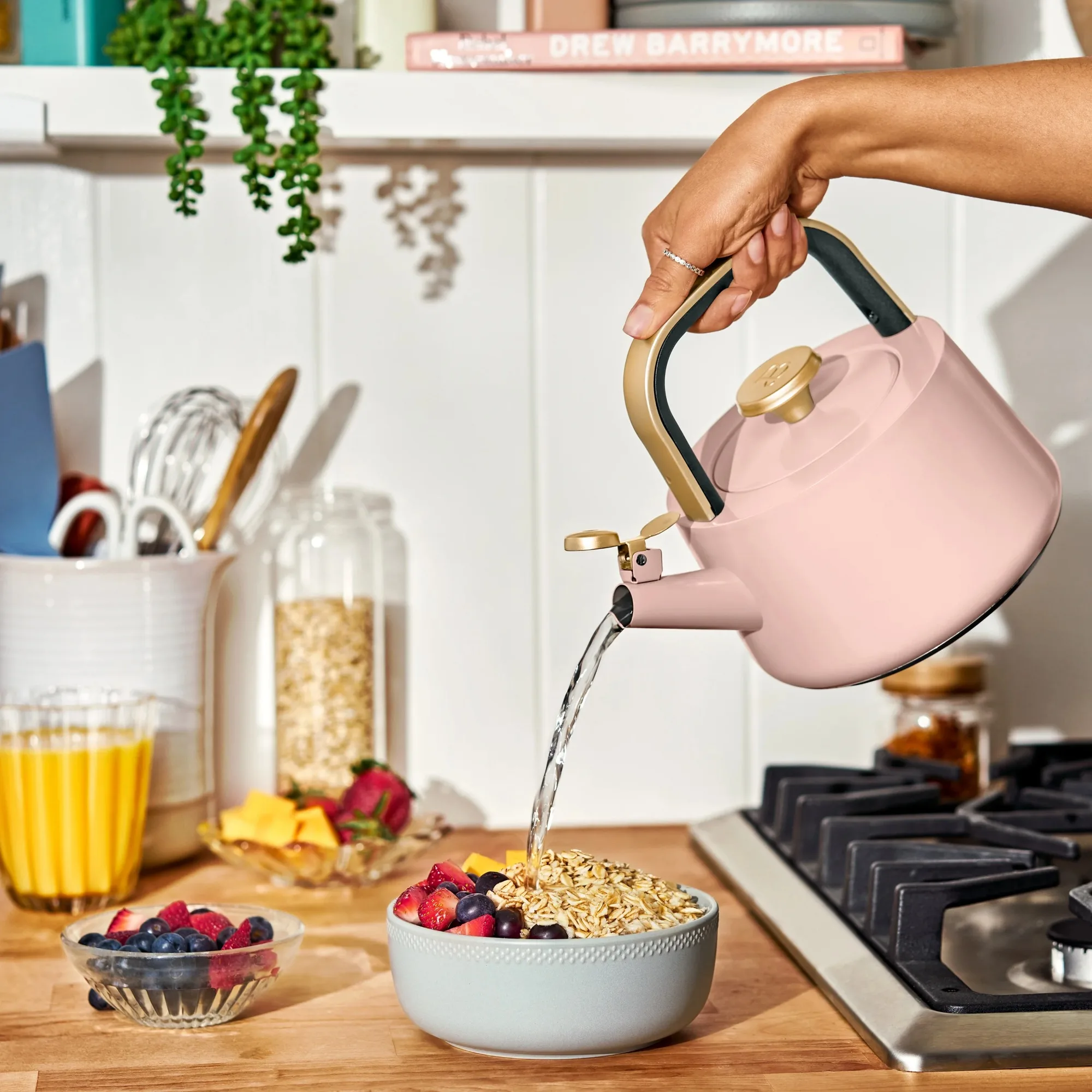 1.8L Ceramic Non-Stick Stovetop Tea Kettle,Make the handle smooth and heat-resistant, Rose