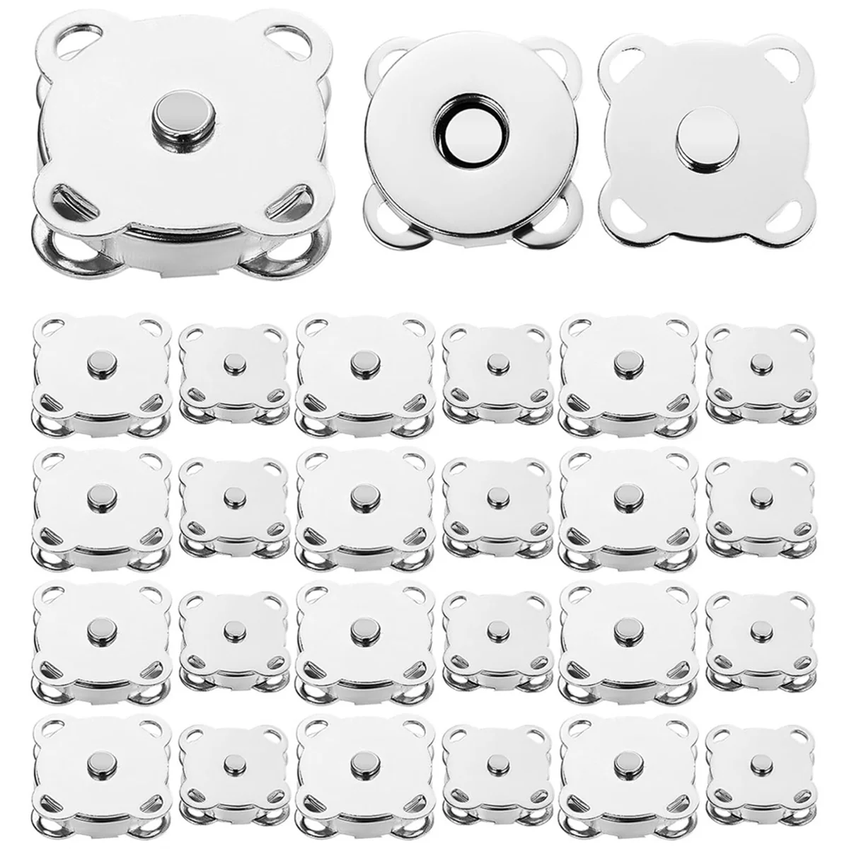 30PCS Magnetic Buttons, 14 mm/18 mm Magnetic Buttons for Bags, Silver Metal Magnetic Buttons, Plum Press Studs