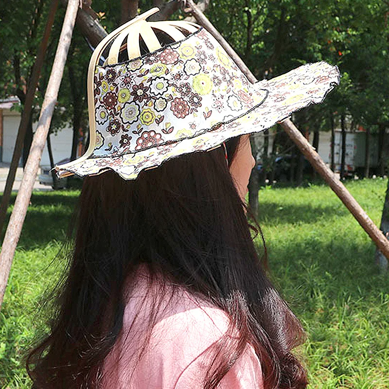 Fan Hat Spring And Summer Sun Shading Bamboo Fan Hat Fashion Foldable Multifunctional Beach Tourism Fan Hat Caps Japanese Decor