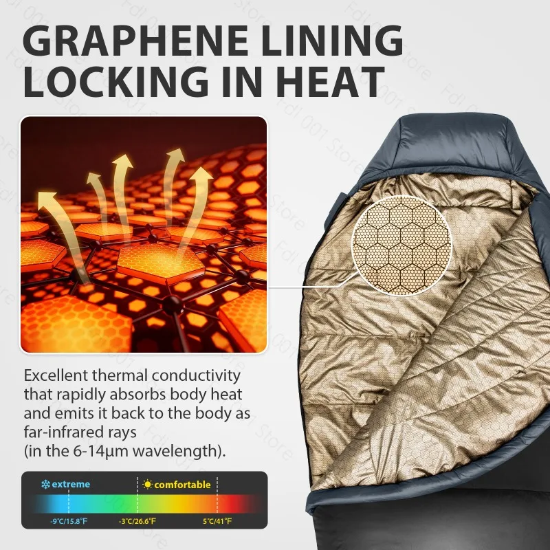 Winter Mummy Sleeping Bag Graphene Thermal Fabric for Outdoor Camping
