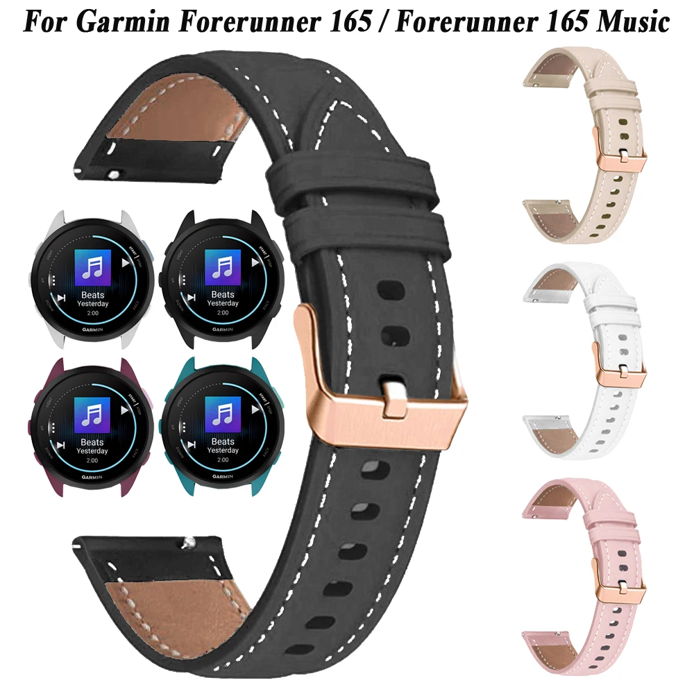 Bracelet de montre en cuir de remplacement 20mm, pour Garmin Forerunner 165 645 245 Music 55, pour Venu SQ 2/Venu 2 Plus