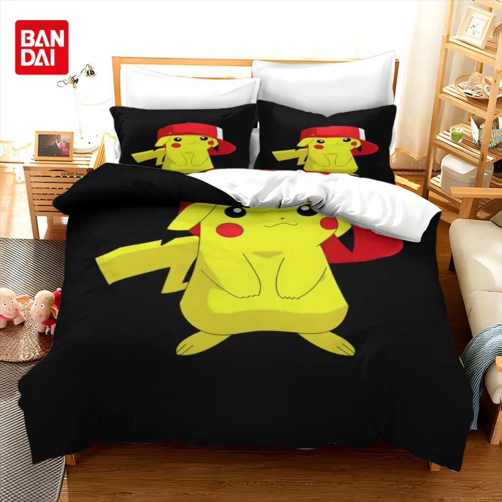 Pikachu Bedding Set Cartoon Anime Children Bedroom Quilt Cover Boy Girl Bedclothes Single Double King Pokemon Duvet Cover Gift