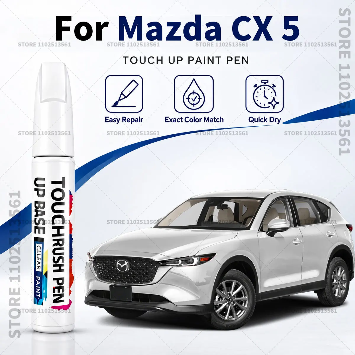 For Mazda CX 5 White 34K Car Paint Touch Up Pen Scratch Repair Remover Auto Body Repair Marker Waterproof Car Paint Repair Tool