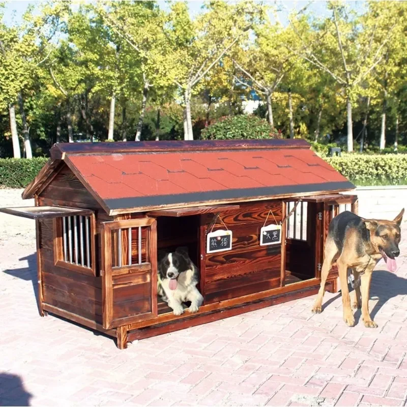 Kennel Outdoor Rainproof Medium and Large Dog House, Double Door Carbonized Four Seasons Dog Cage, Pet Teddy Dog House Winter