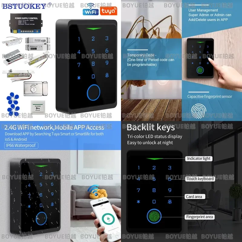 Tuya WiFi Smart Door Lock Kit Waterproof RFID Fingerprint Keypad Access Control System with 180kg Electric Magnetic Strike