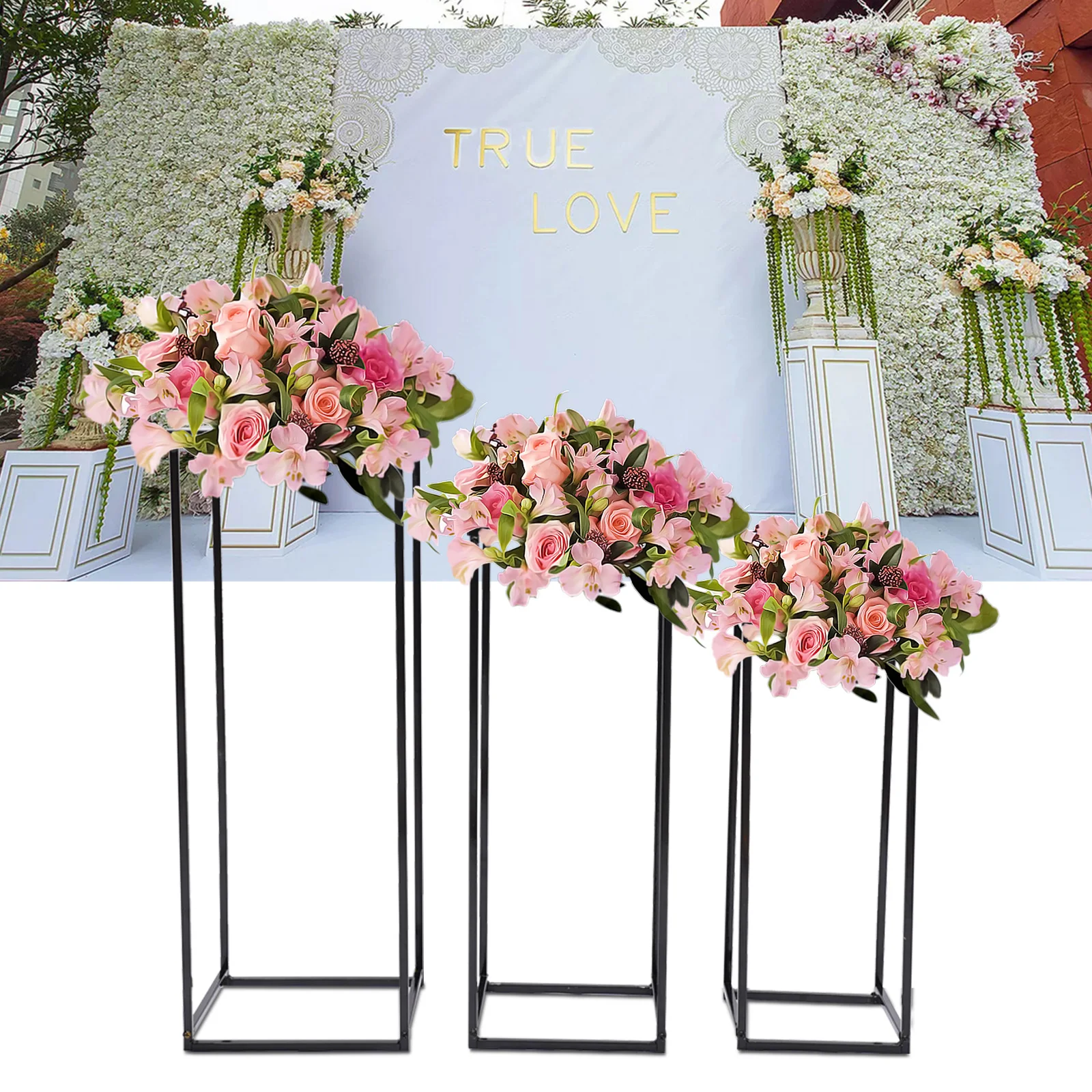 

Black Set of 3 Metal Stand Plant Stand High Square Rack Flower Holder Living Room & Patio Wedding Backdrop Stand