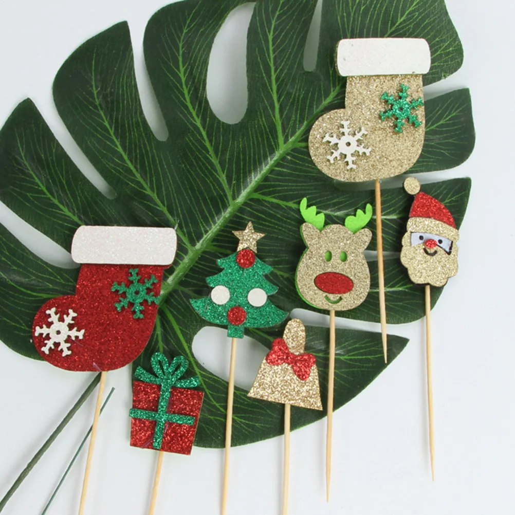 

24 Pcs Christmas Decorations 2024 New Year Cake Toppers Balls Picks naments for Desserts Party Photo Props