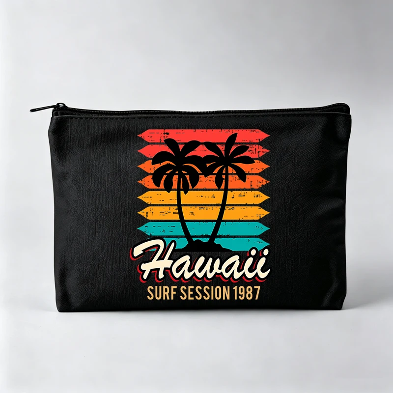 Women's Palm Tree and Sunset Graphic Makeup Bag, Vintage Style Cosmetic Pouch for Daily Use