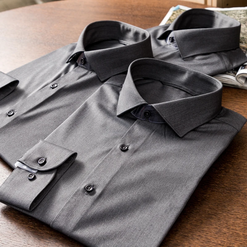 

High-End Men's Long Sve Casual irt Wood Giant 4K Non-Iron Fabric Busin Casual Sle Summer Season Slim Fit