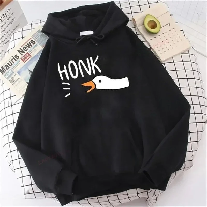 Bluza z kapturem z nadrukiem gęsi trąbki, urocza odzież sportowa, retro kaczka, hip-hop, streetwear, Harajuku, damska bluza, modna bluza z kapturem