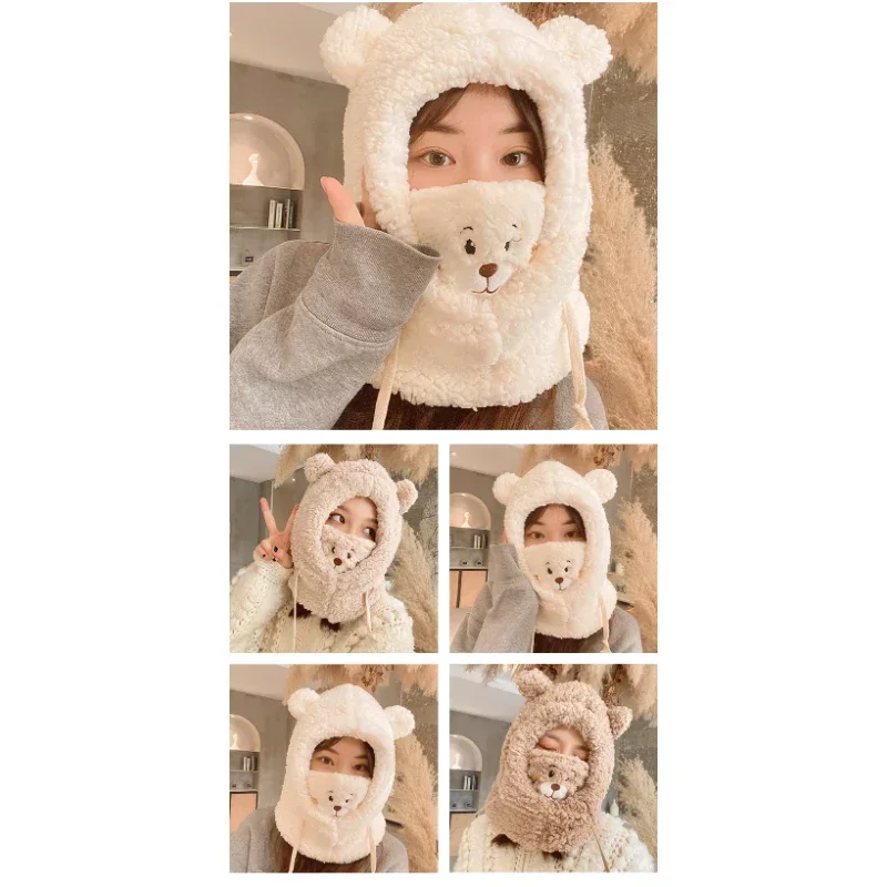 2022 جديد لطيف أرنب الأذن أبيض أسود أفخم قبعة شتوية قبعة للنساء، تزيين هدية