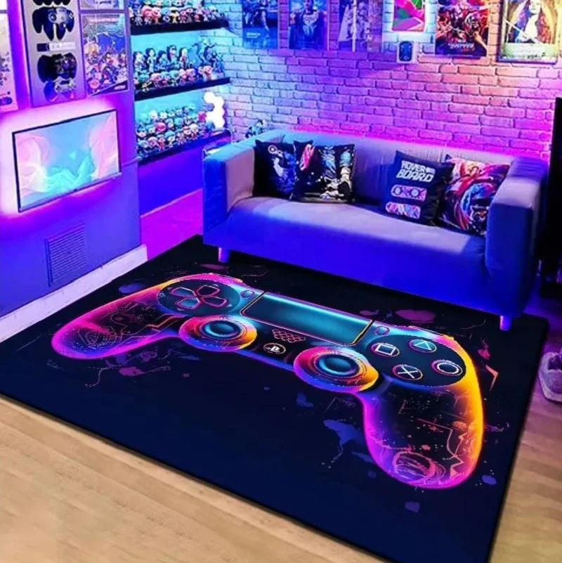 VIKAMA 1PC Cyberpunk Style Gamepad Crystal Velvet Carpet Glitzy Esports Room Decoration Floor Mat Easy Care Carpet Home Decor