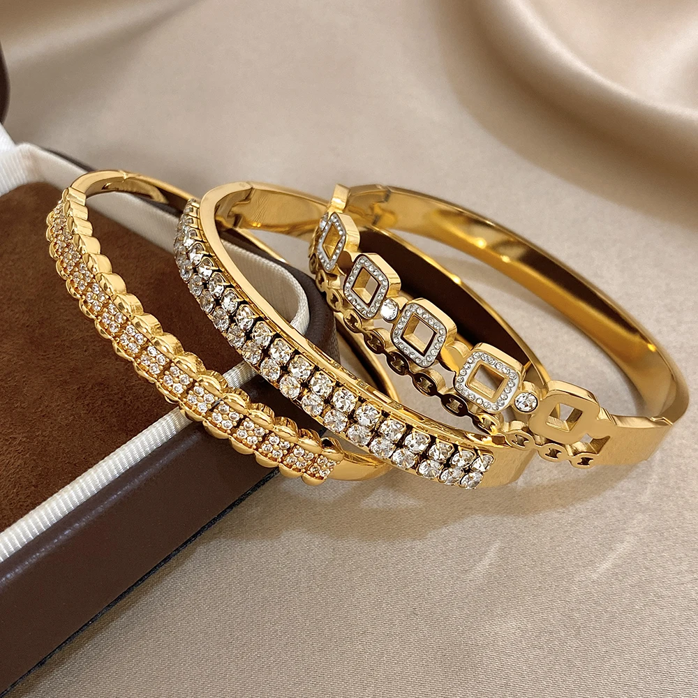 Greatera Square Hollowed-out Diamond-encrusted Bracelet Small Chain Row Design High-end MenWomen's Waterproof Open Bangle Gifts