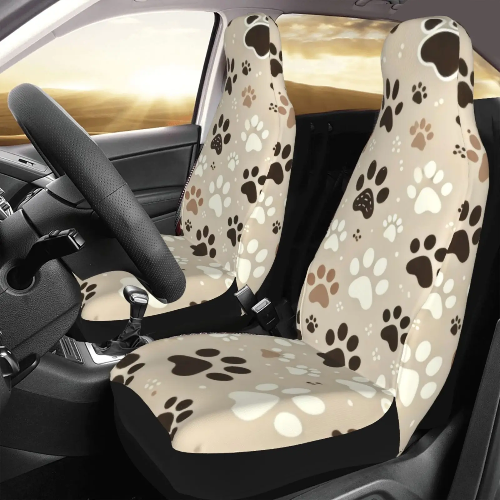 

1pc/2pcs - Cartoon Paw Print Design Luxury Car Seat Covers - Premium Comfort, Universal Fit, Durable & Machine Washable For Enha