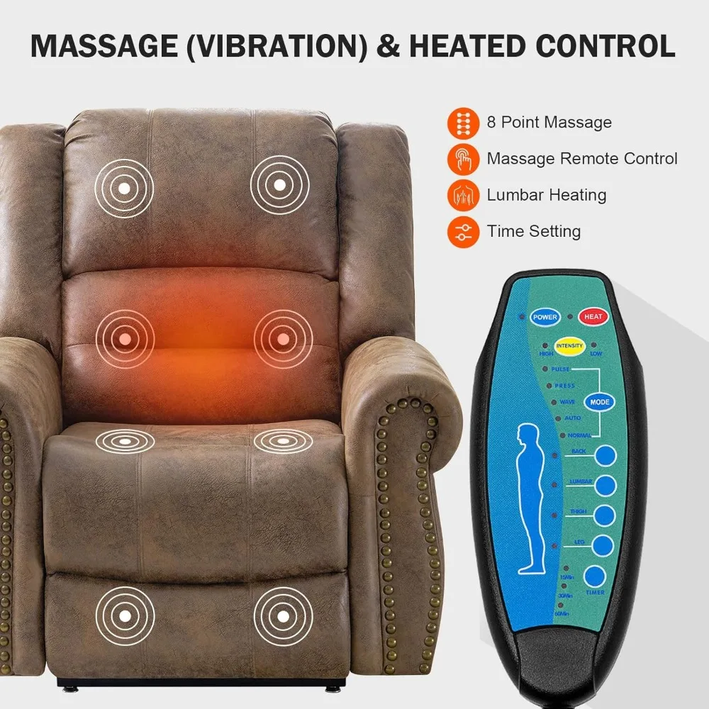 Dual Motor Lay Flat Lift Chairs Recliners for Elderly w/Massage and Heat, Breathable Leather Infinite Position Large Sleeping