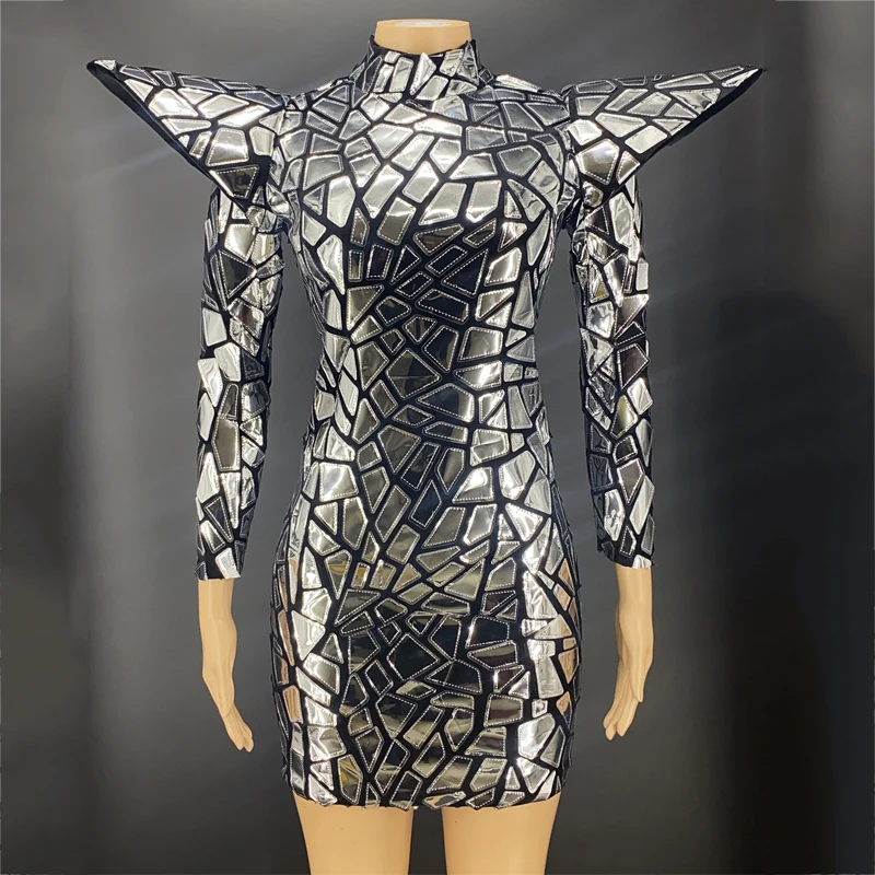 

Наряд для дня рождения, зеркальный костюм, женский костюм с преувеличенными плечами и блестками, танцевальный наряд, вечернее платье для выступлений, фестивальная одежда