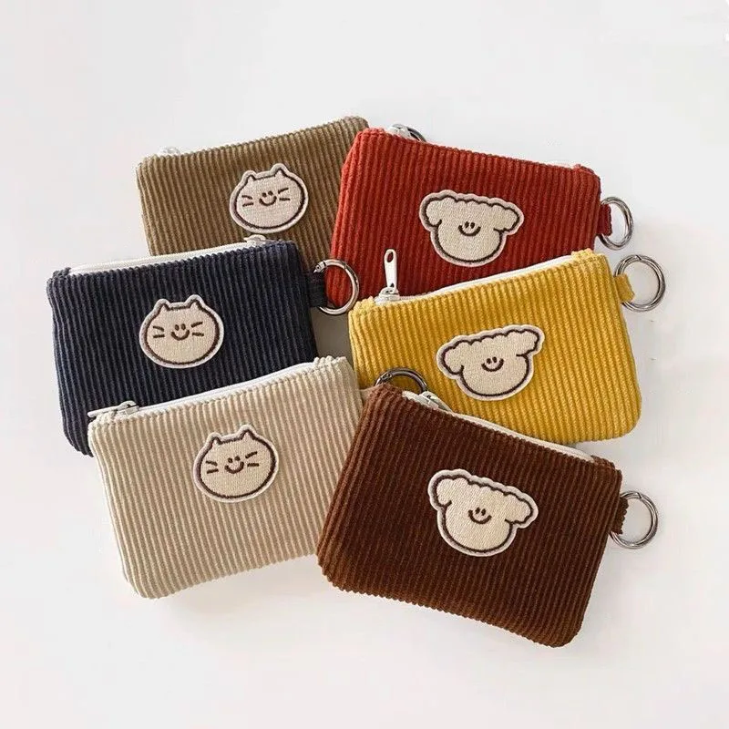 Soft Corduroy Fashion Corduroy Coin Purse Cute Wear Resistant Mini Corduroy Zero Wallet Soft Fashion Waffle Zippered Bag