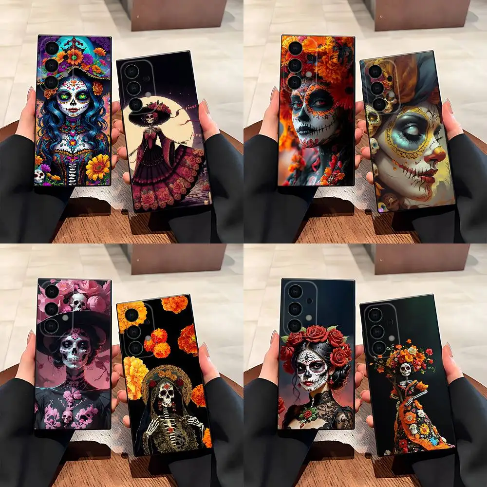 

Day of the Dead Mexican Catrina Skull Phone Case For Samsung S25,S24,S21,S22,S23,S30,Ultra,S20,Plus,Fe,Lite,5G Black Cover