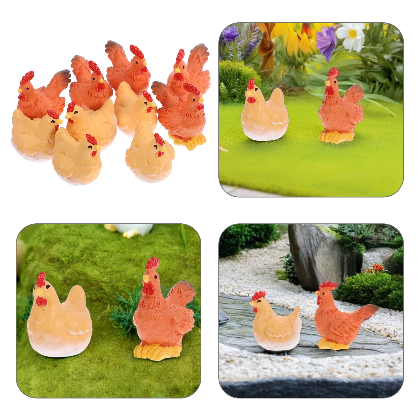 

10 Pcs Rooster and Hen Baubles Animals Figures Chicken Decor for Backyard Home Mini Garden Ornaments Resin Coop