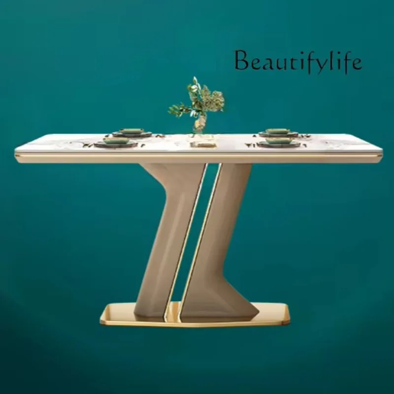 X35 Italian Rock Slab Dining Table Light Luxury High-end New Modern Simple Home Bright Dining Table And Chair Combination