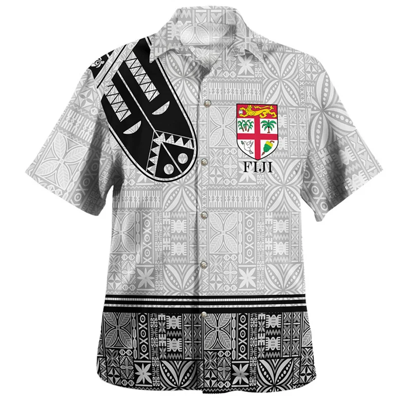 

Hawaiian 3D Print Republic Of FIJI Flag Emblem Shirts Philippines Fiji Coat Of Arm Graphic Short Sleeves Fashion Men Top Clothes
