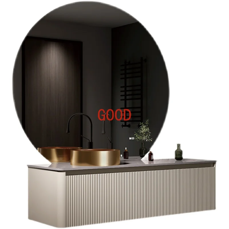 Stone Plate Modern Minimalist Cabinet Combination Light Luxury Gold Washbasin Smart Washstand Wall Hanging Bathroom Cabinet