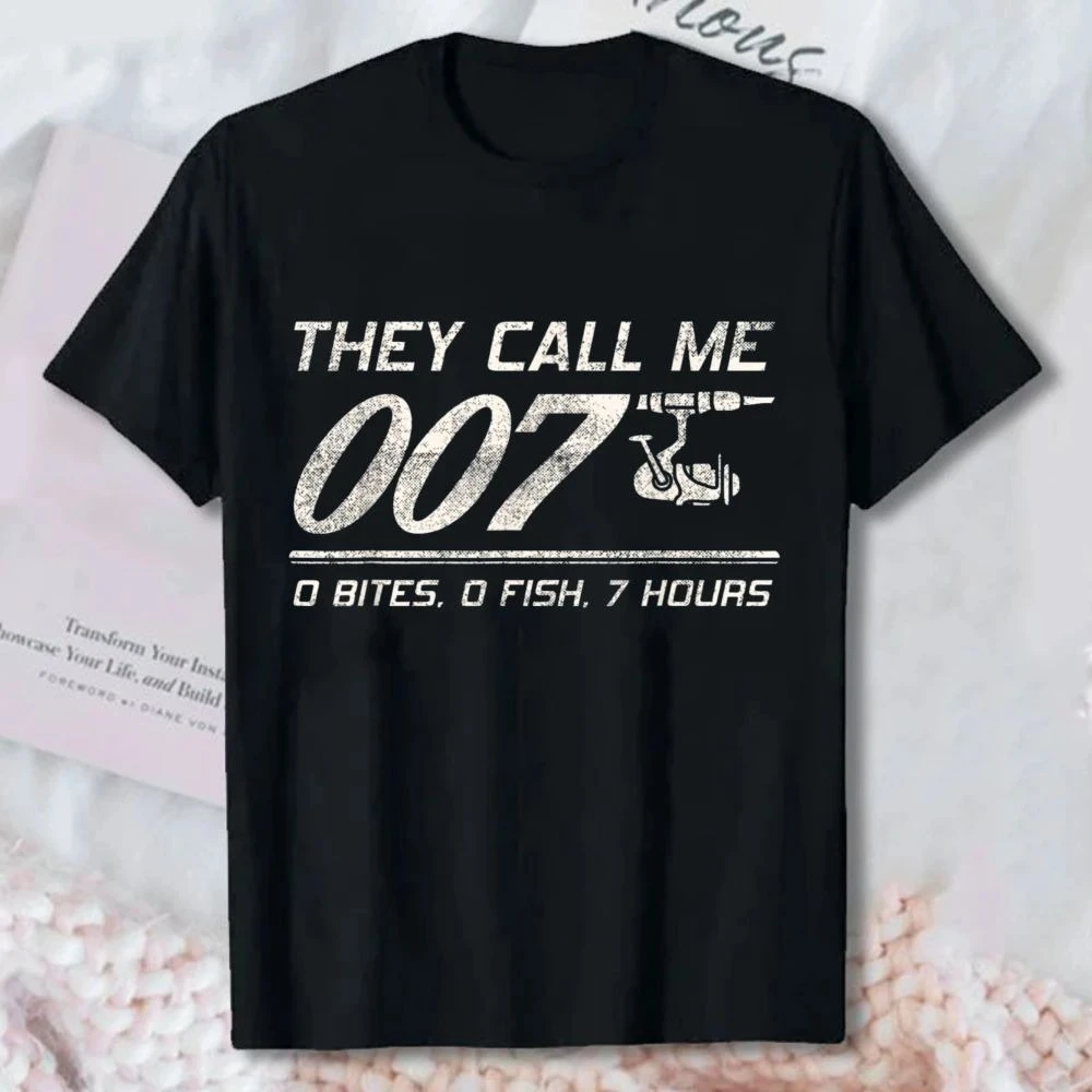Funny Fishing Humor Mens Short Sleeve T-Shirt Fisherman Joke Dad 007 0 Bites 0 Fish 7 Hours Casual Tees Fun Outdoor Fisher Top