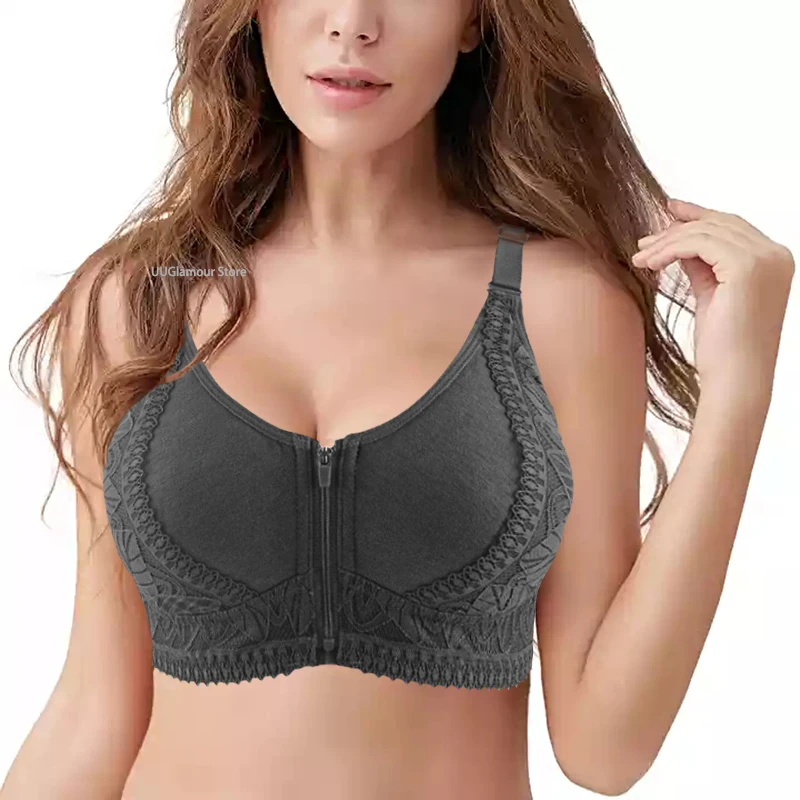 Sexy Bra Lace Women Front Closure Bra Wire Free Underwear Confortable Patchwork Bralette Large Bust 52/120 B C