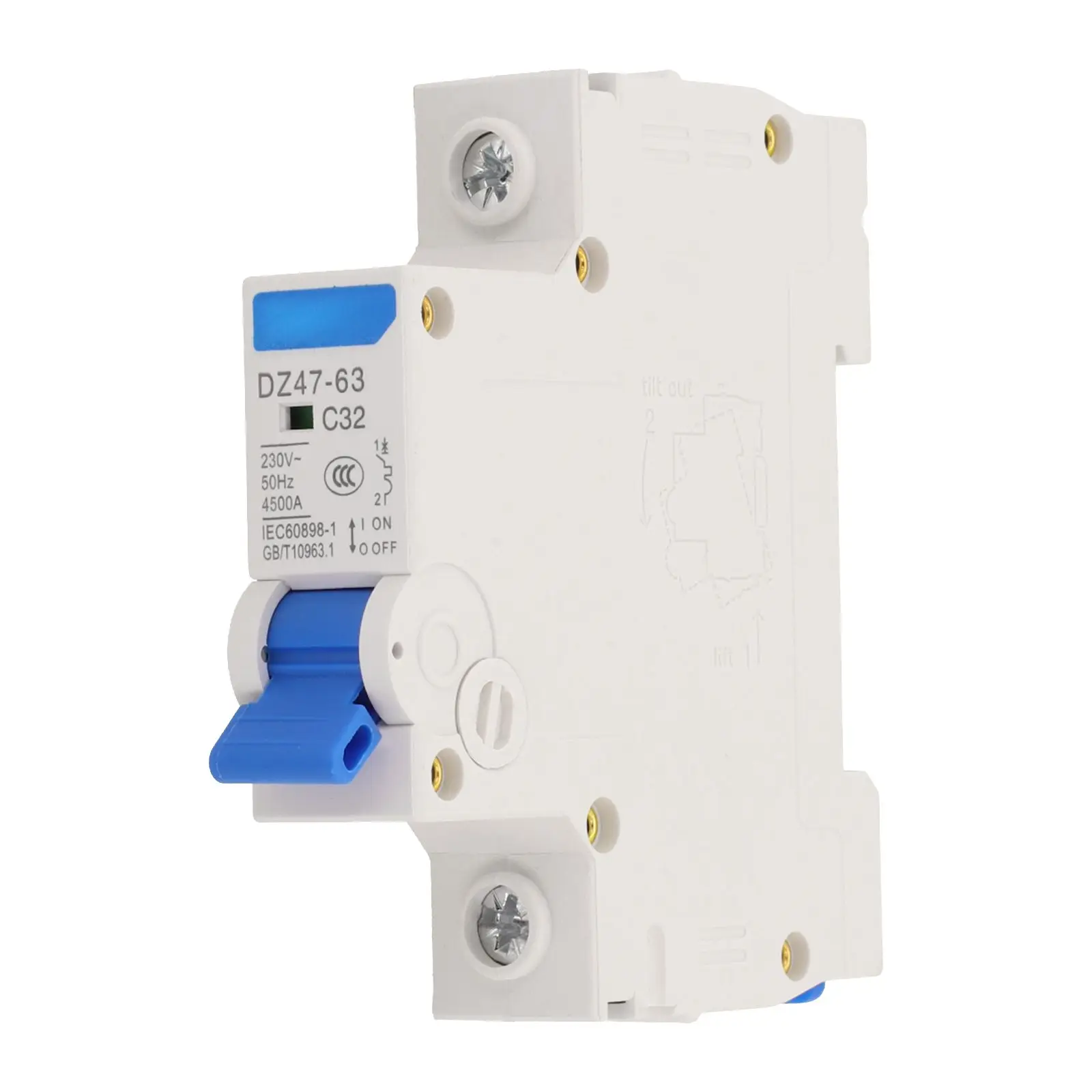 1/2P Circuit Breaker DZ47-63 For Solar PV Circuit Breaker 32A Circuit Breake  Thermal Magnetic Trip Din Rail Mount Switch