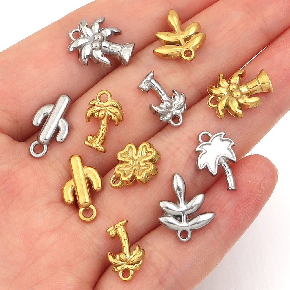 

5Pcs/Lot Gold Color Stainless Steel Coconut Tree/Leaves/Cactus Pendants DIY Necklace Earrings Pendant Jewelry Making Accessories