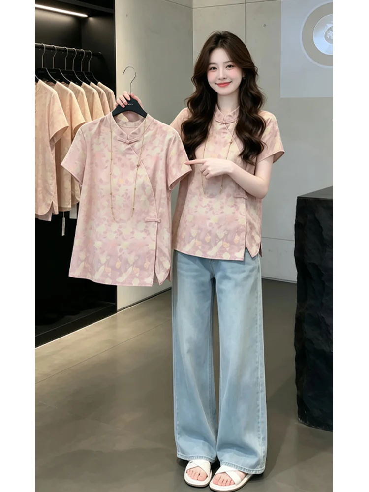 

Elegant Chinese Style Women's Shirt Summer New Design Breathable Comfortable Short Sleeve Fashionable Youthful Look