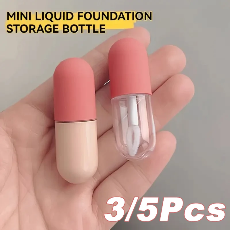 Tubo vacío de esmalte de labios de 4,5 ML, Mini cápsula pequeña, botella Circular de goma esmerilada, tubo vacío de lápiz labial de plástico transparente, 3/5 Uds.
