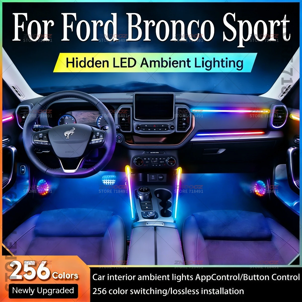 22in1 RGB Car Interior Acrylic Car Ambient Lights RGB Hidden Acrylic Strip Decoration Atmosphere Accessories For Ford Bronco S
