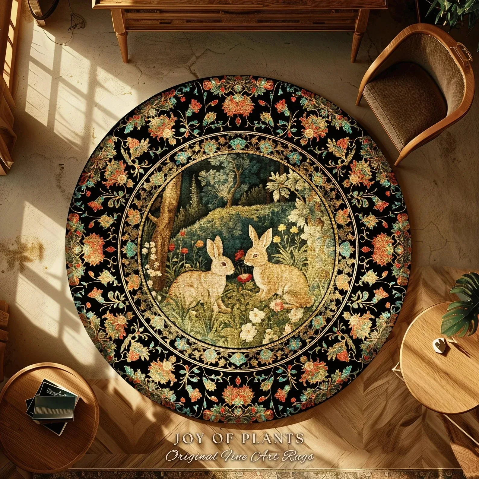 Retro Forest Hedgehog Round Carpet Anti slip Floor Carpet Retro Plant Flower Wild Animal Mat Living Room Bedroom Home Decoration