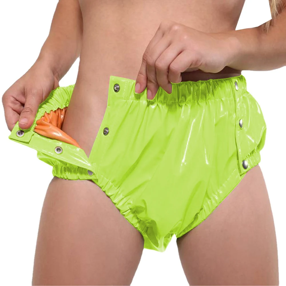 

Sissy-Sexy Double Layer Splicing Briefs,Vinyl PVC Leather,Button-up Exotic Panties,Nightclub Cosplay Underwear,Wetlook Lingerie