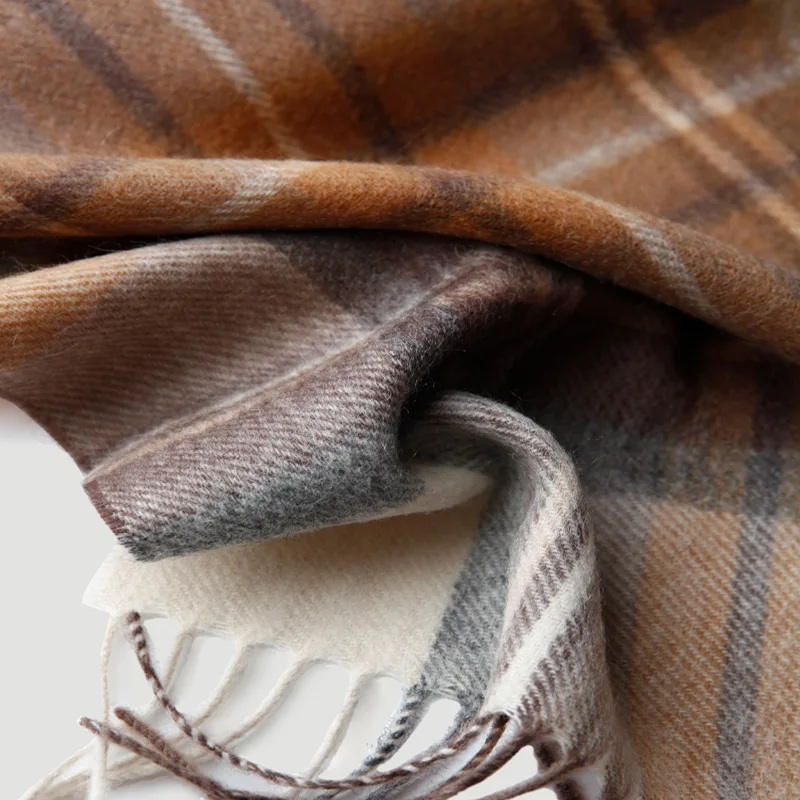 100% Wool Plaid Woman Man's Scarf 30*190cm Female Male Lovers' Warm Wraps Winter Autumn Color Contrast Shawl With Tissue Gift