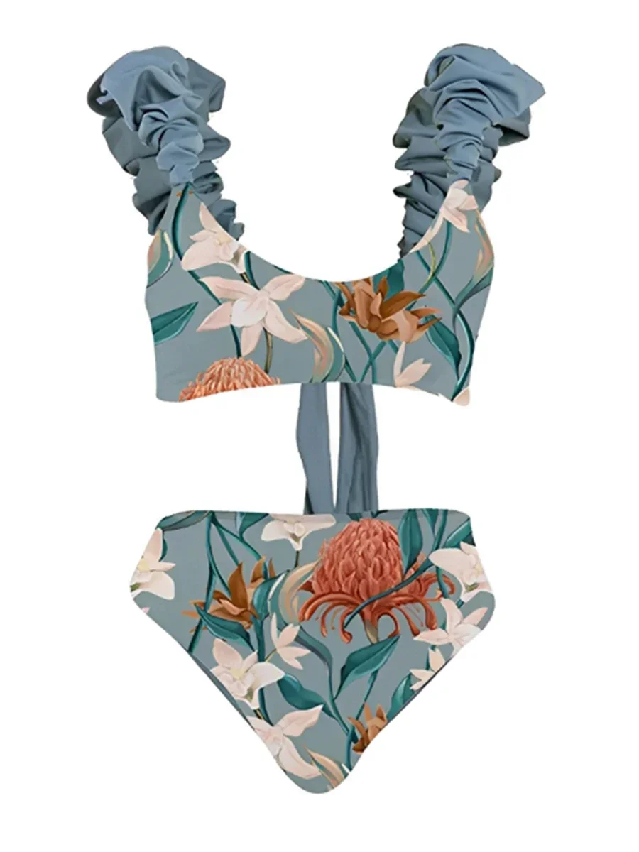 

2025 Floral Print High Waist Bikini Women Swimsuit Female Padded Swimwear Bathers Bathing Swimming Swim Suit Summer Beachwear