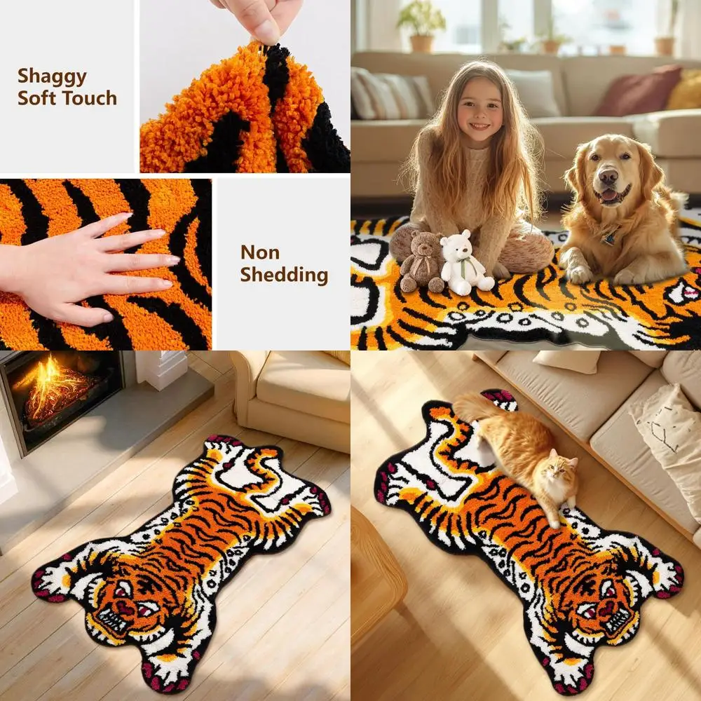 

Ultra-Soft Non-Slip Orange Tibetan Tiger Bath Mat, Plush Absorbent Rug for Bathroom, 24x40 Inches