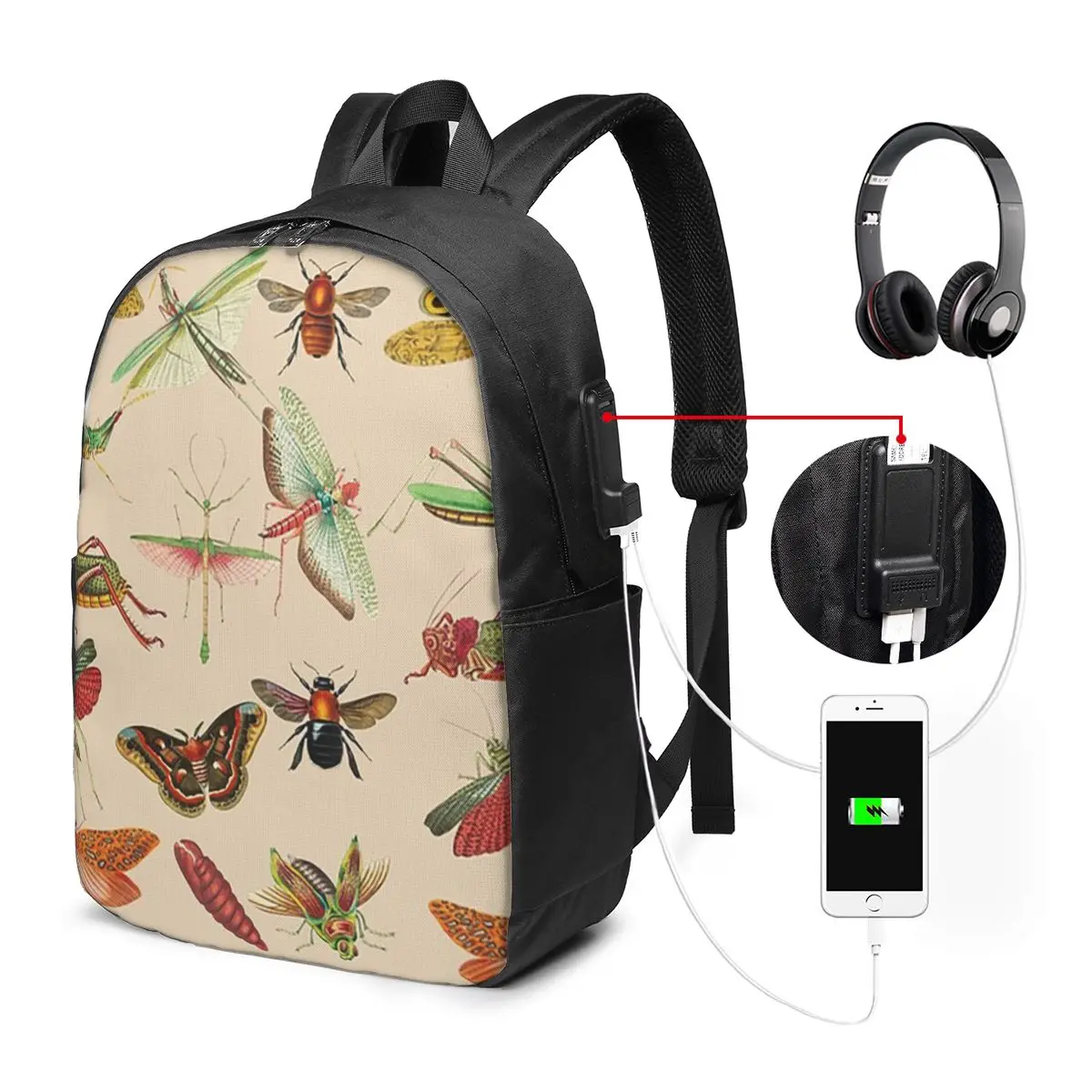 

Vintage Bugs And Insects Illustration Backpack Travel Notebook Bag Computer College Student School Bag Laptop Shoulder Bags