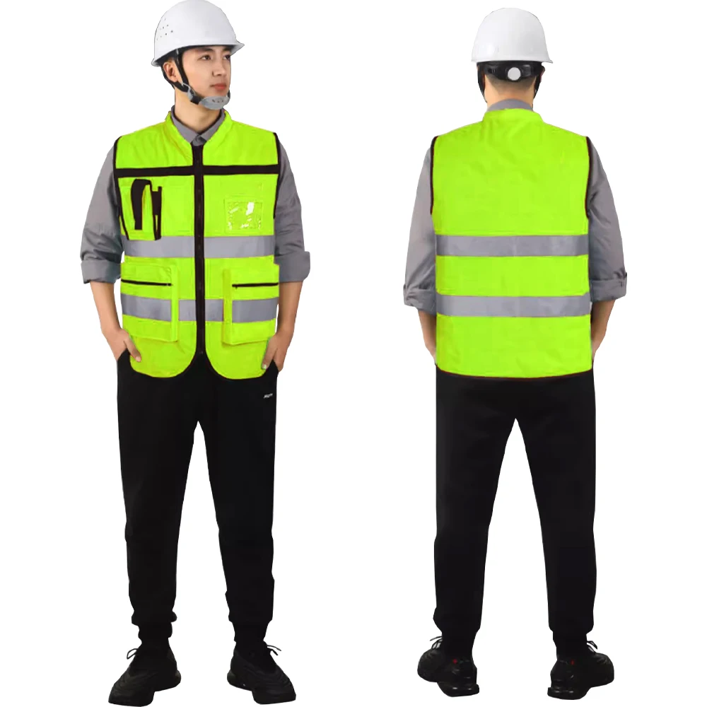 Fluorescent Yellow Workwear Vest Aircraft Maintenance Engineer Building Constrction Multipocket Working Colthes