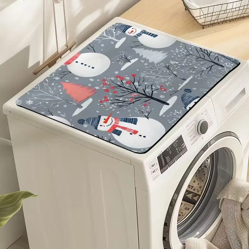 VIKAMA Scandinavian Snowmen Winter Trees Berry Christmas Washing Machine Top Cover Mat Xmas Dustproof Washer Dryer Pad Decor