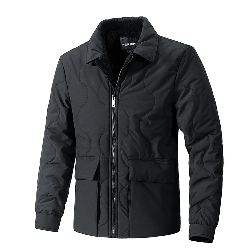 Men Turn-down Collar Multi Pockets Solid Color Simple Basic Daily Casual Trendy Parkas Autumn Winter New Fashion Coats Male Tops