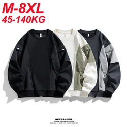 2025 Spring Men Sweatshirts Pockets Patchwork Streetwear Oversized 6XL 7XL 8XL Big Size Long Sleeve Loose Pullover Sportswear