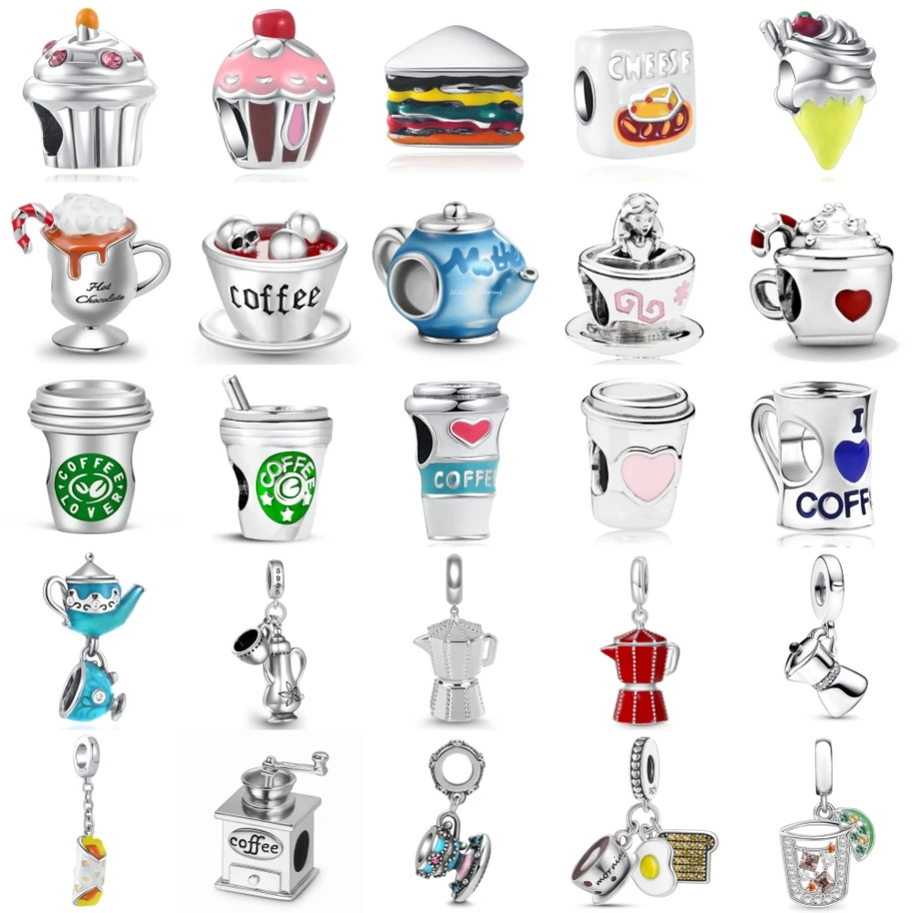 Nuevo 925 Plata de Ley taza de café pastel tetera encanto de ley 925 cadena con cuentas ajuste Original colgante pulsera DIY joyería de mujer