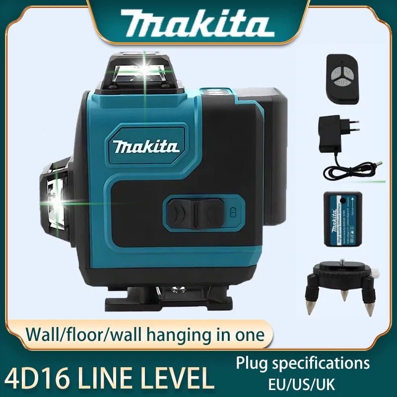 

Makita 16-линейный профессиональный лазерный уровень, горизонтальный вертикальный зеленый лазер, автоматический на 360 градусов ° Самовыравнивающийся лазерный строительный инструмент Nivel