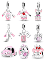 925 Sterling Silver Pink Cake Bag High Heels Pendant Beads Fit Diy Bracelet Necklace Making Gift Of High Quality Fine Jewelry